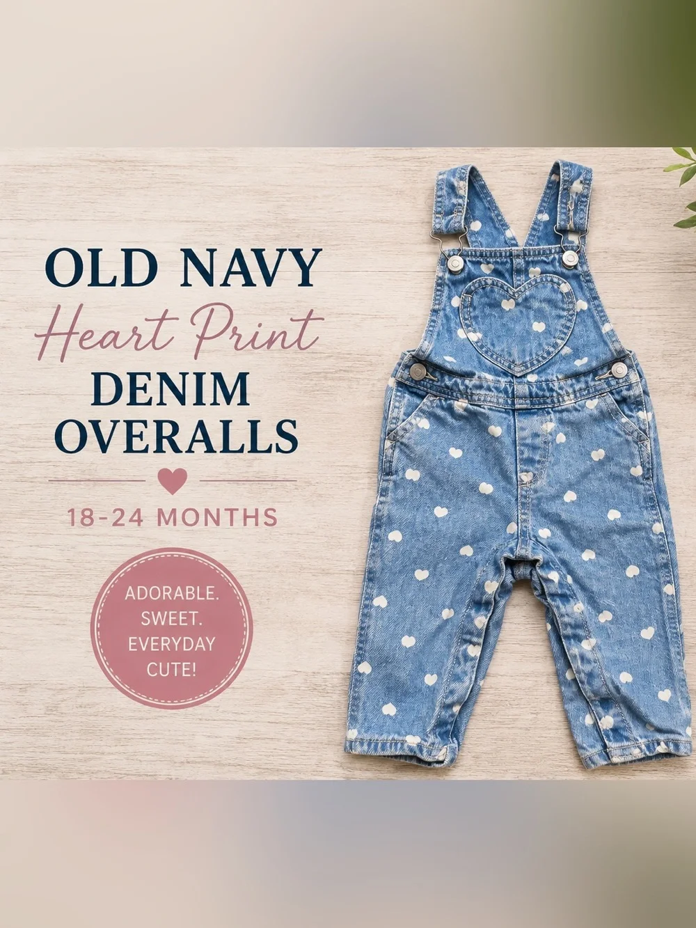 Old Navy Heart Print Denim Overalls | Toddler Girls 18-24M